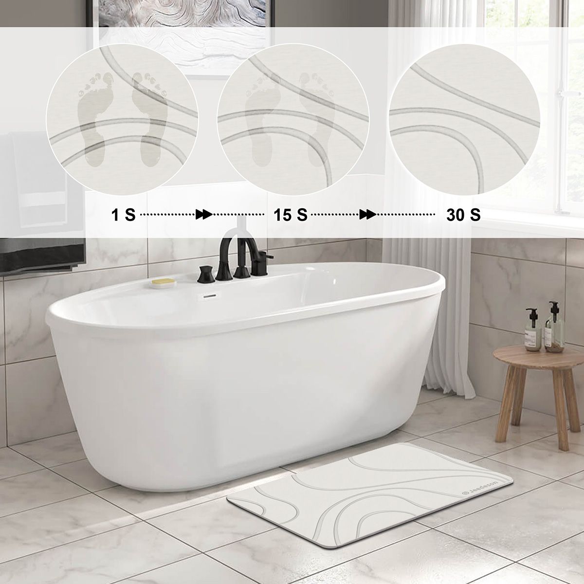 Stone Bath Mat Diatomaceous Earth Shower Mat Non-Slip Super Absorbent Diatomite Stone Mats for Bathroom Floor Quick-Drying Easy to Clean (39x60cm/16