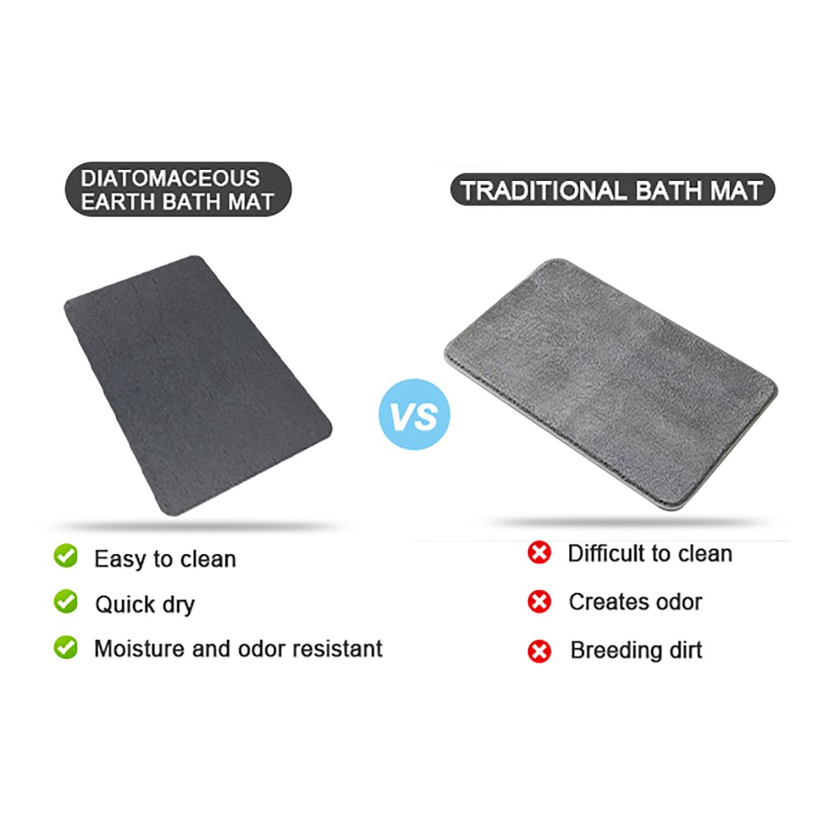 Stone Bath Mat Diatomaceous Earth Shower Mat Non-Slip Super Absorbent Diatomite Stone Mats for Bathroom Floor Quick-Drying Easy to Clean (39x60cm/16