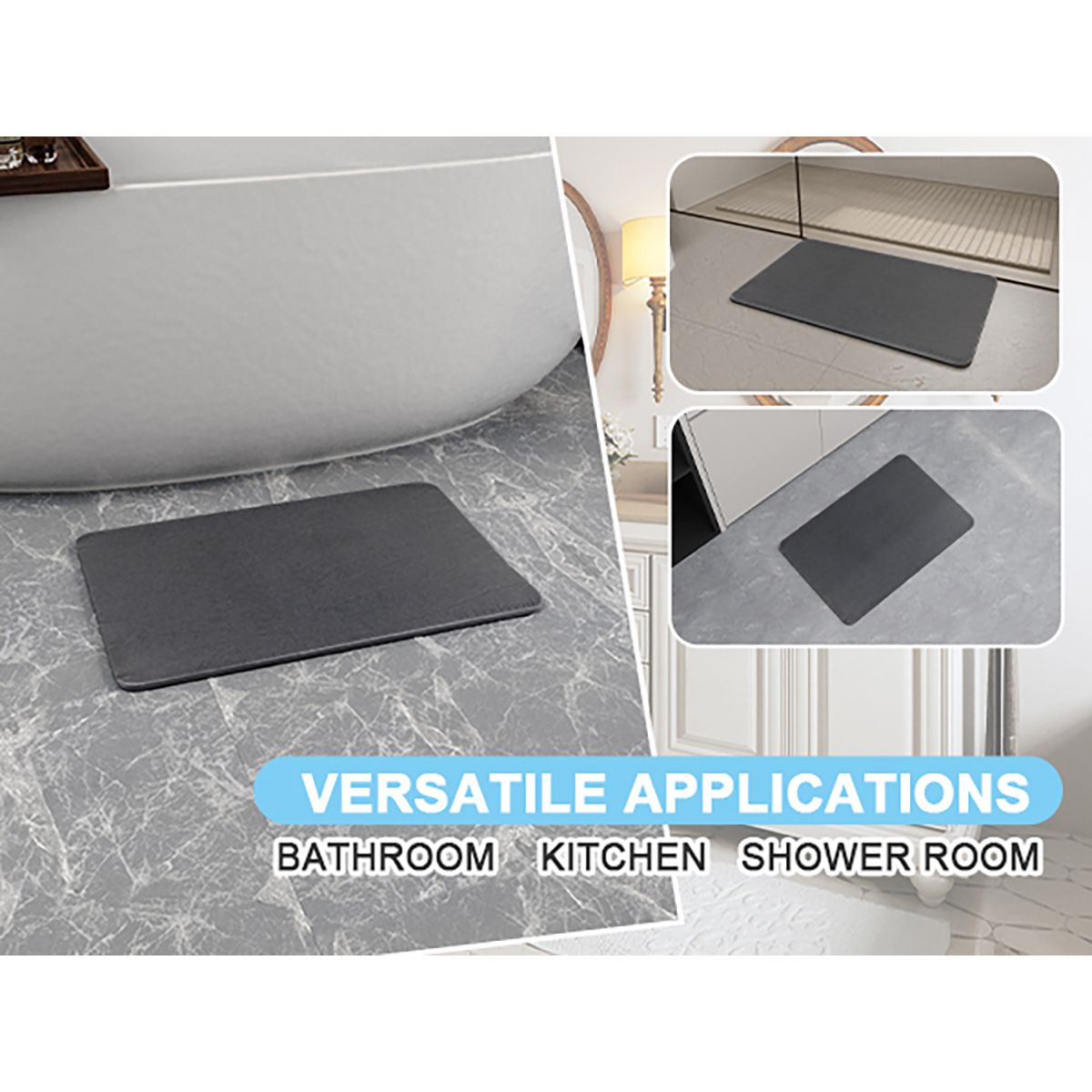 Stone Bath Mat Diatomaceous Earth Shower Mat Non-Slip Super Absorbent Diatomite Stone Mats for Bathroom Floor Quick-Drying Easy to Clean (39x60cm/16