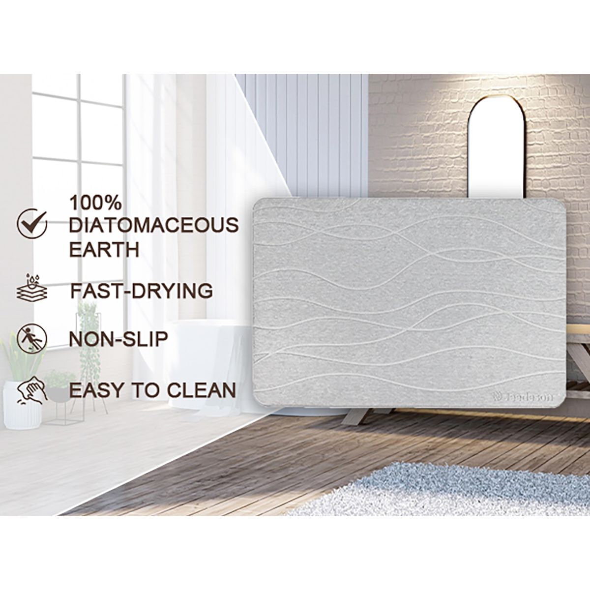 Stone Bath Mat Diatomaceous Earth Shower Mat Non-Slip Super Absorbent Diatomite Stone Mats for Bathroom Floor Quick-Drying Easy to Clean (39x60cm/16