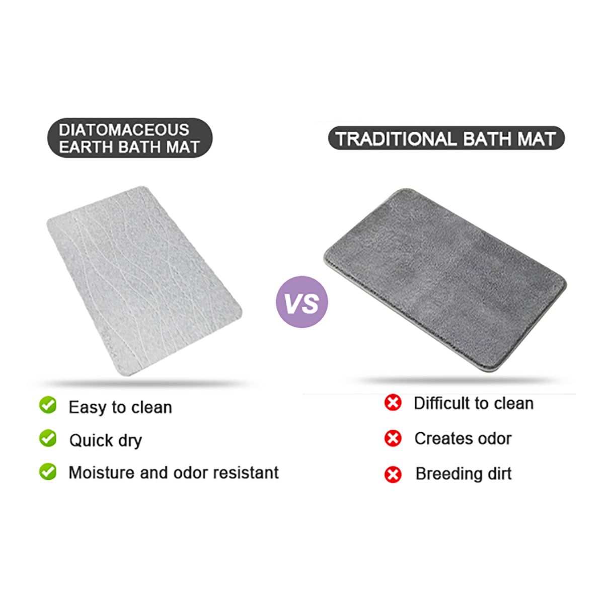 Stone Bath Mat Diatomaceous Earth Shower Mat Non-Slip Super Absorbent Diatomite Stone Mats for Bathroom Floor Quick-Drying Easy to Clean (39x60cm/16