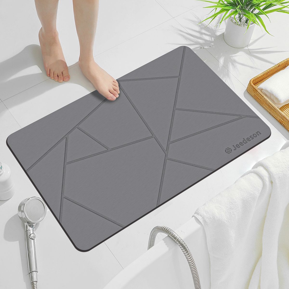 Stone Bath Mat - Super Absorbent Quick-Dry Diatomite Bath Mat, Non-Slip Bathroom Floor Mat with Anti-Slip Pad, Natural & Sustainable (39x60cm/16" x 24") Dark Grey