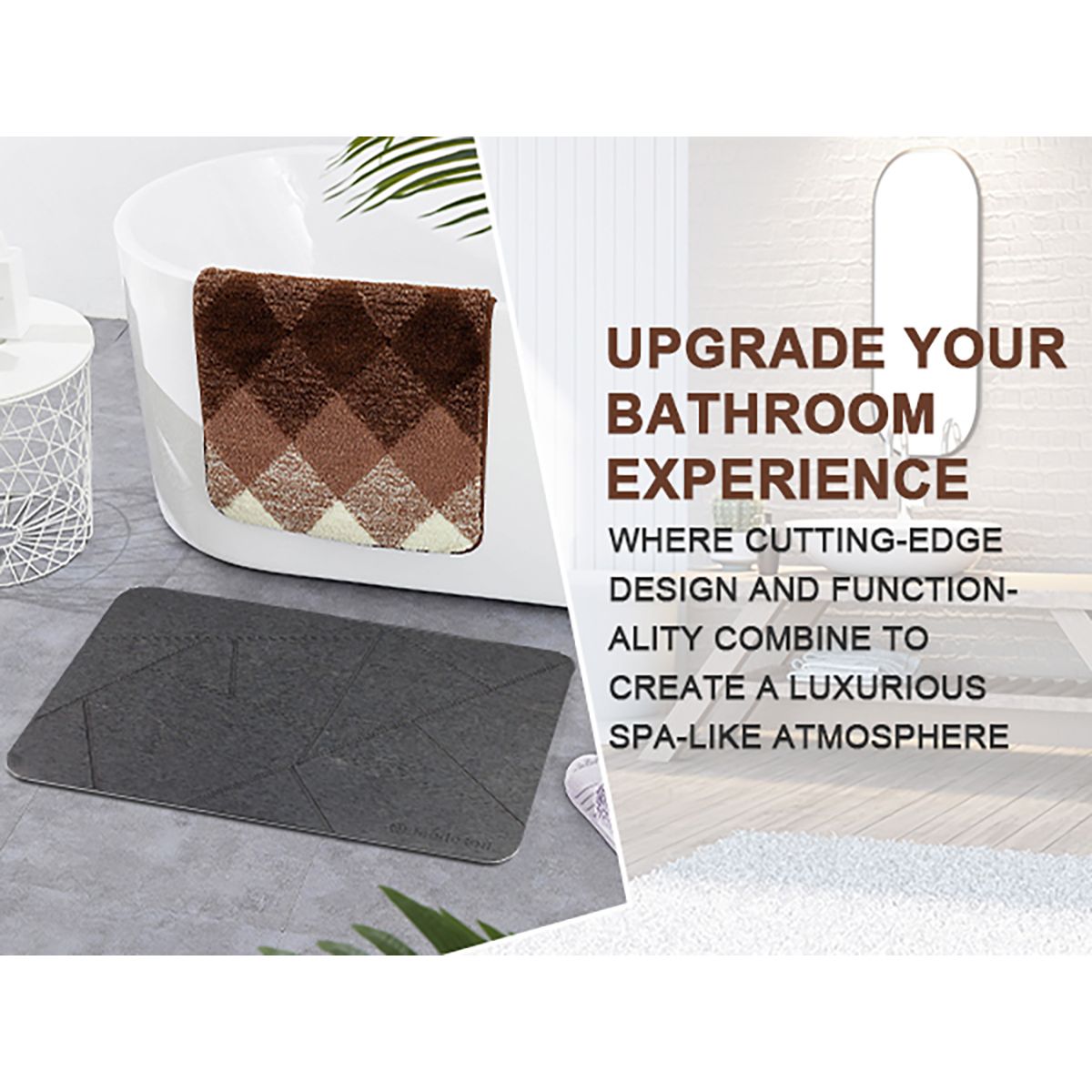 Stone Bath Mat - Super Absorbent Quick-Dry Diatomite Bath Mat, Non-Slip Bathroom Floor Mat with Anti-Slip Pad, Natural & Sustainable (39x60cm/16