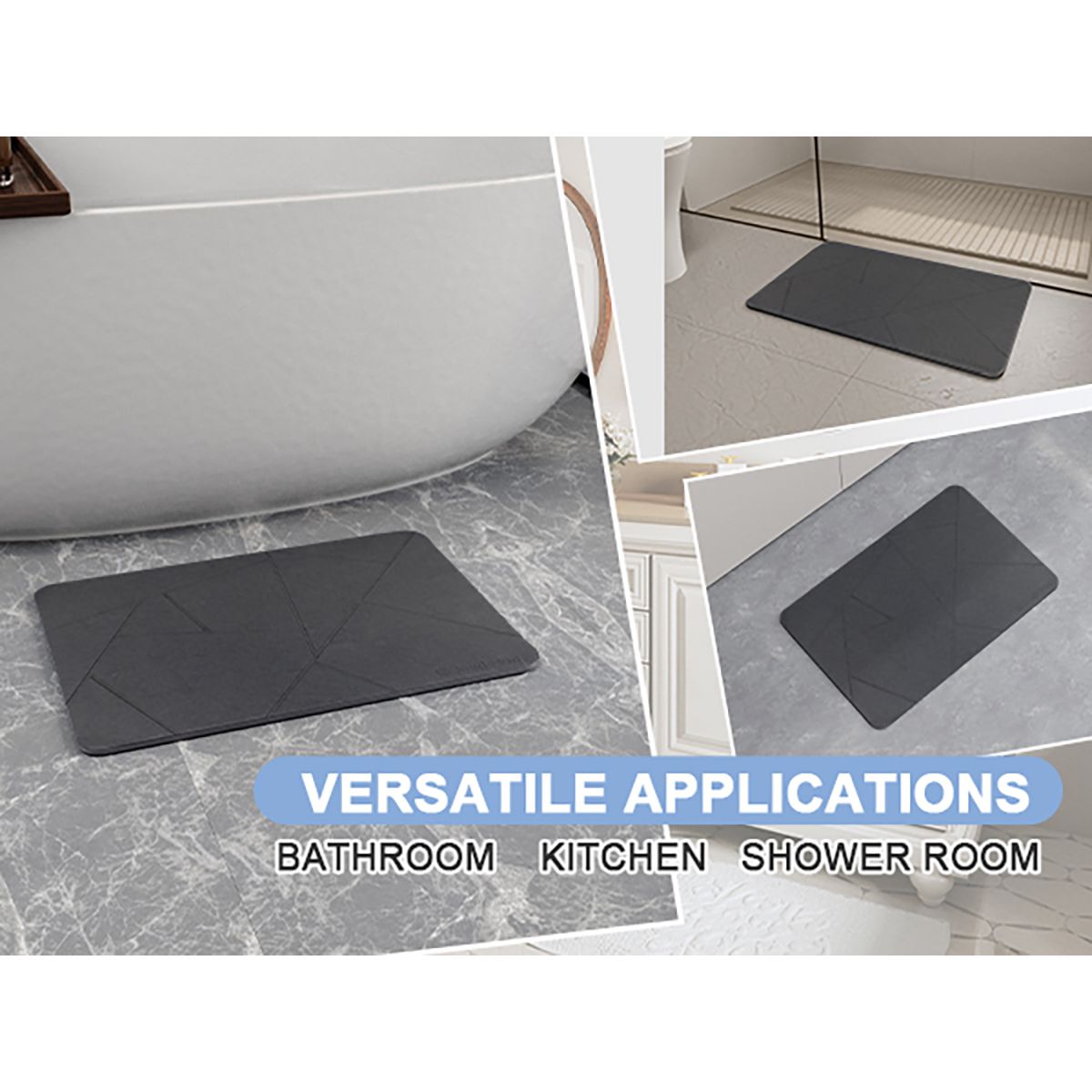 Stone Bath Mat - Super Absorbent Quick-Dry Diatomite Bath Mat, Non-Slip Bathroom Floor Mat with Anti-Slip Pad, Natural & Sustainable (39x60cm/16