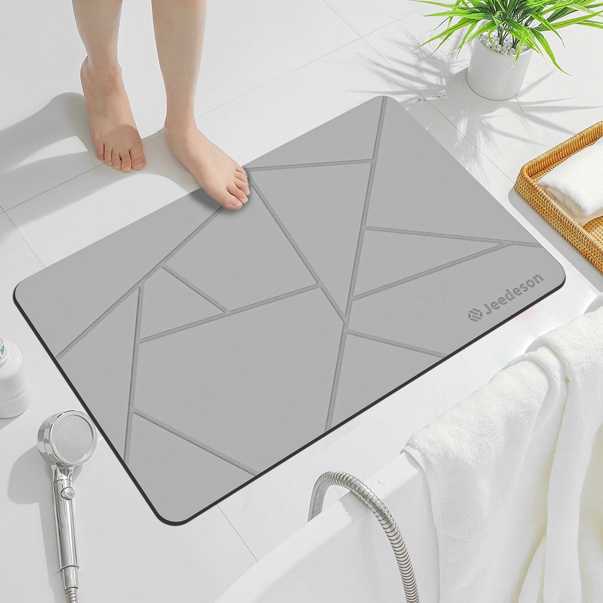  Stone Bath Mat - Super Absorbent Quick-Dry Diatomite Bath Mat, Non-Slip Bathroom Floor Mat with Anti-Slip Pad, Natural & Sustainable (39x60cm/16" x 24") Light Grey