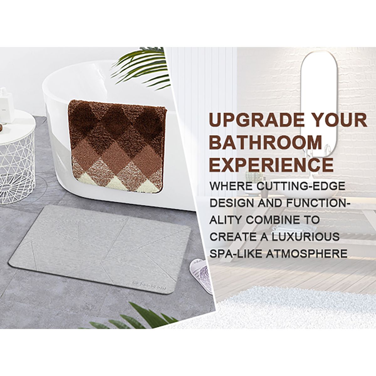  Stone Bath Mat - Super Absorbent Quick-Dry Diatomite Bath Mat, Non-Slip Bathroom Floor Mat with Anti-Slip Pad, Natural & Sustainable (39x60cm/16