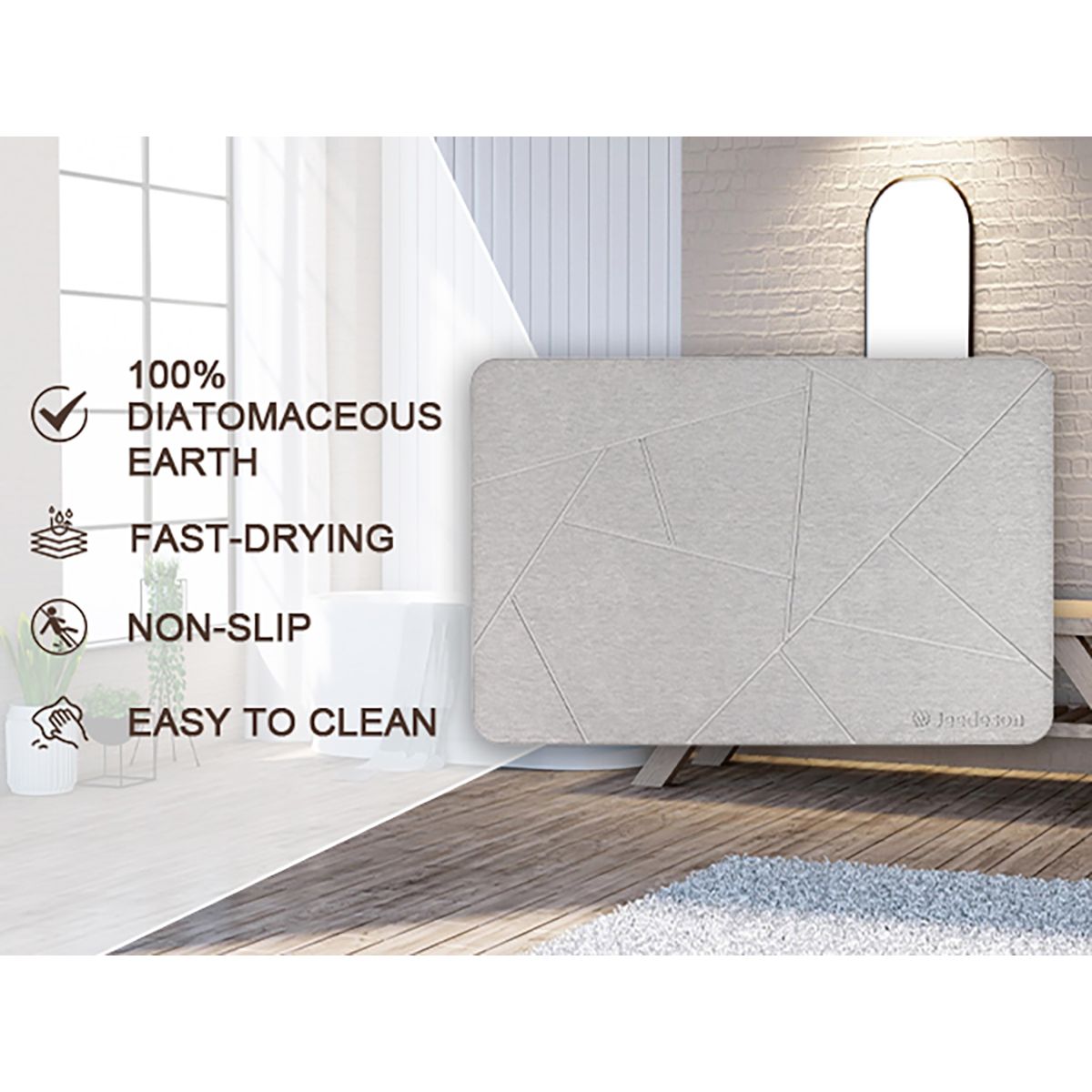  Stone Bath Mat - Super Absorbent Quick-Dry Diatomite Bath Mat, Non-Slip Bathroom Floor Mat with Anti-Slip Pad, Natural & Sustainable (39x60cm/16