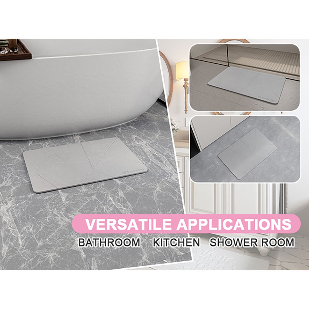  Stone Bath Mat - Super Absorbent Quick-Dry Diatomite Bath Mat, Non-Slip Bathroom Floor Mat with Anti-Slip Pad, Natural & Sustainable (39x60cm/16