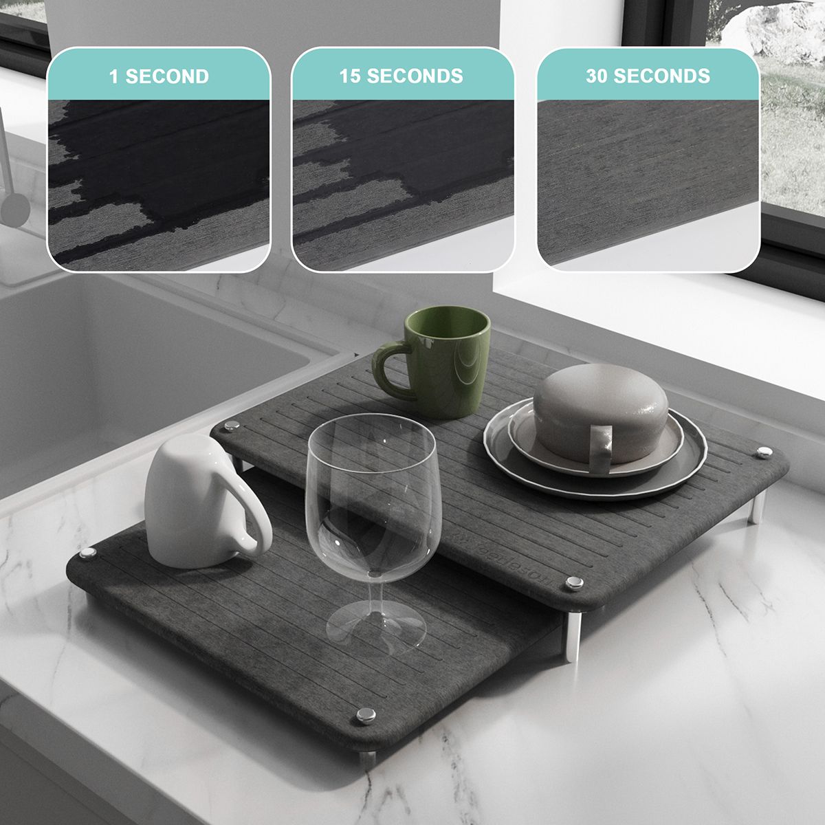 2-Pack Large Diatomite Dish Drying Mat, Fast-Absorbing Stone Drying Mat for Kitchen Countertops, Sink Side, Dark Grey