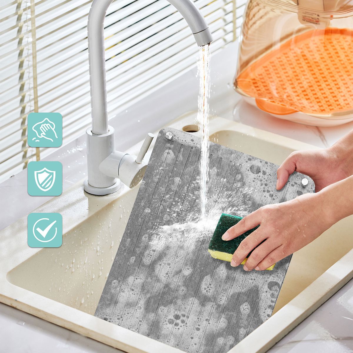 2-Pack Large Diatomite Dish Drying Mat, Fast-Absorbing Stone Drying Mat for Kitchen Countertops, Sink Side, Dark Grey