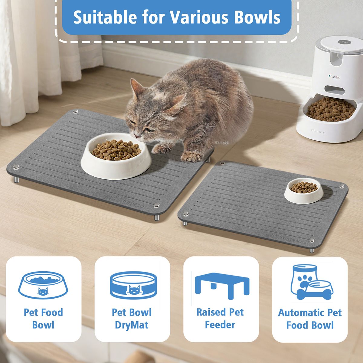 2-Pack Large Diatomite Dish Drying Mat, Fast-Absorbing Stone Drying Mat for Kitchen Countertops, Sink Side, Dark Grey