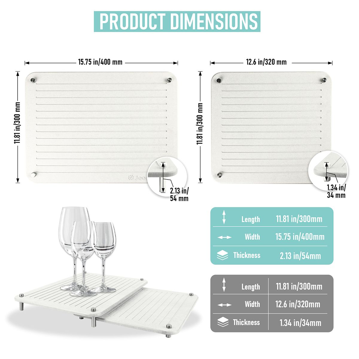 Premium 2-Pack Diatomite Dish Drying Mat | Fast-Absorbing Stone Sink Tray | Expandable Worktop Drying Rack Pad | Eco-Friendly Kitchen Drain Board, Light Grey