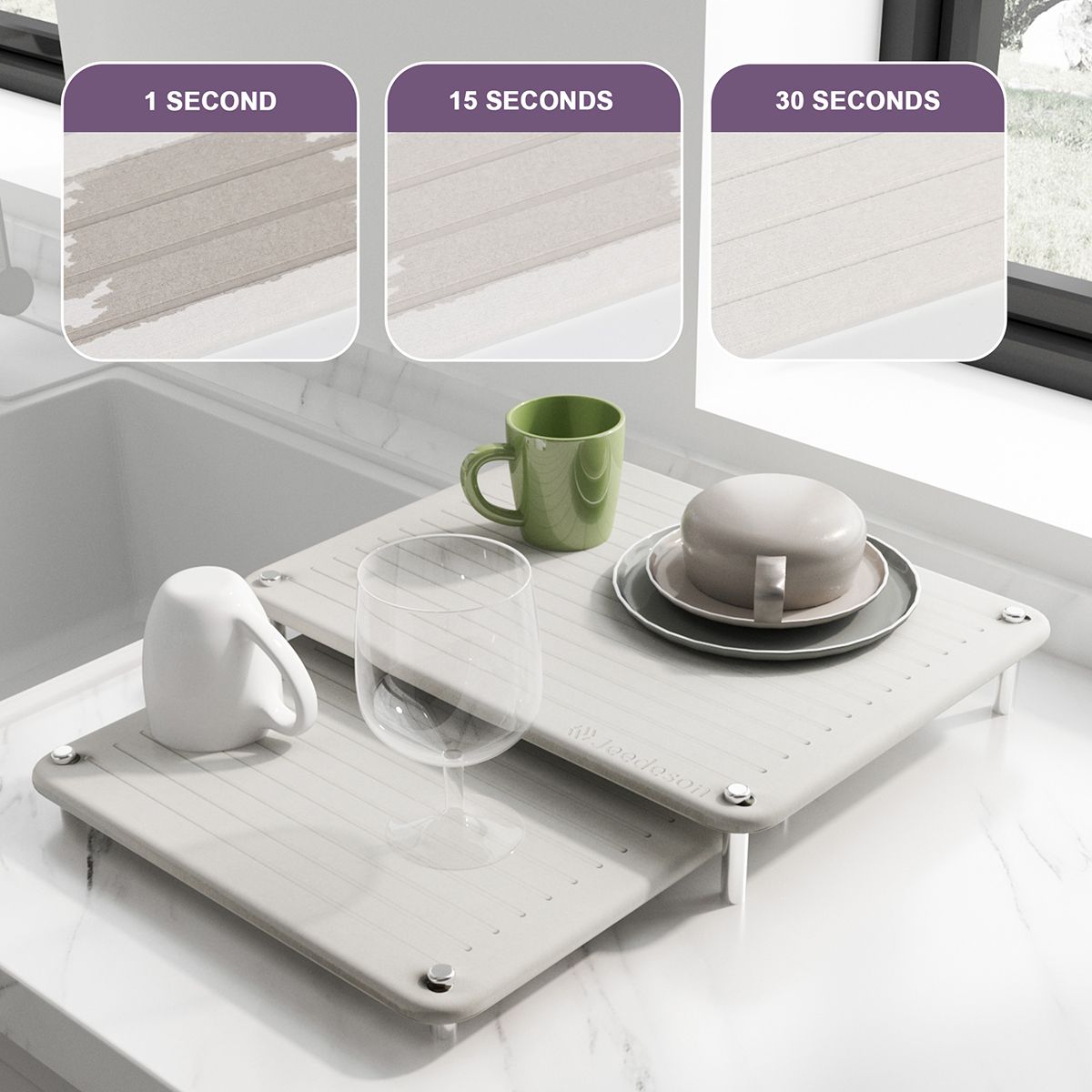 Premium 2-Pack Diatomite Dish Drying Mat | Fast-Absorbing Stone Sink Tray | Expandable Worktop Drying Rack Pad | Eco-Friendly Kitchen Drain Board, Light Grey