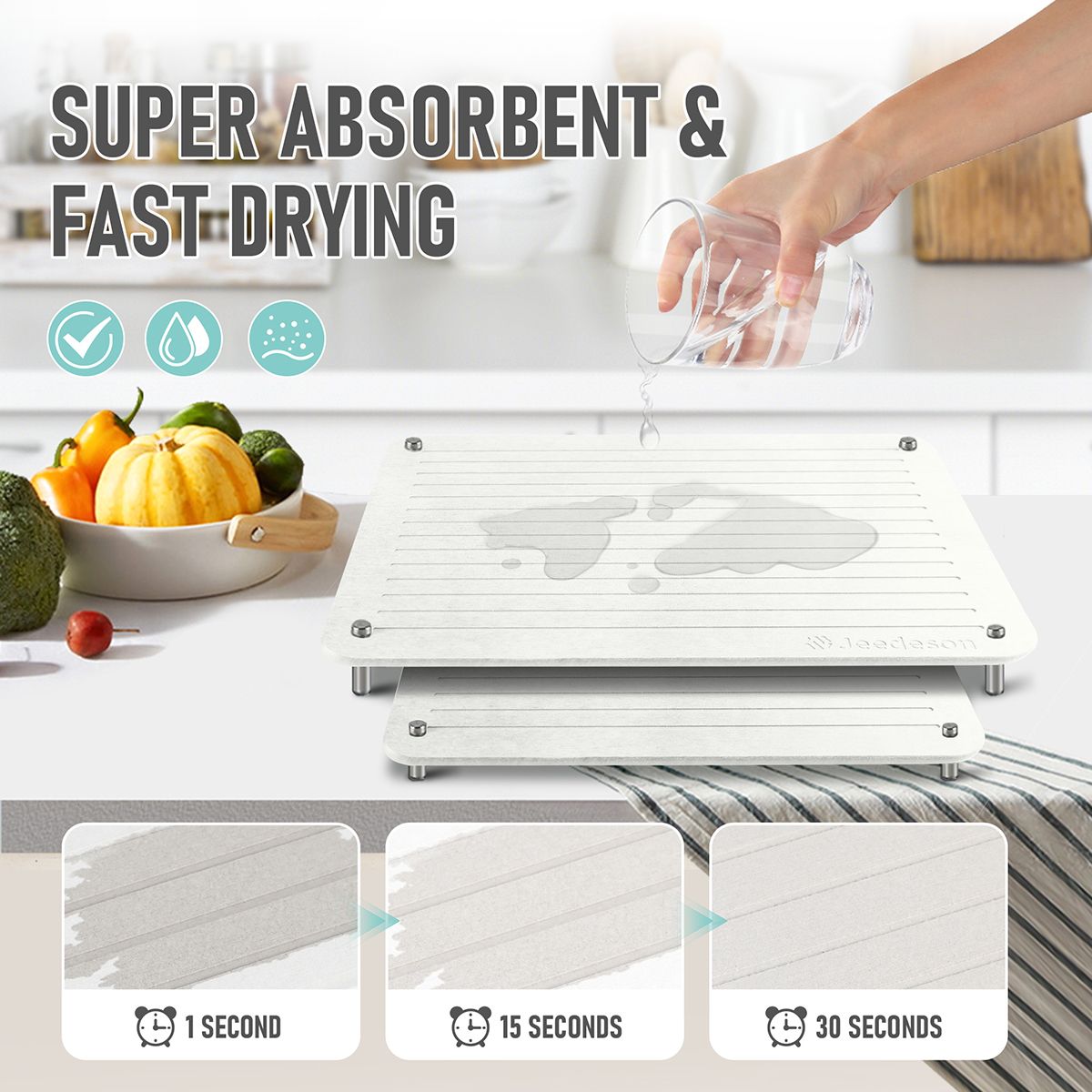 Premium 2-Pack Diatomite Dish Drying Mat | Fast-Absorbing Stone Sink Tray | Expandable Worktop Drying Rack Pad | Eco-Friendly Kitchen Drain Board, Light Grey