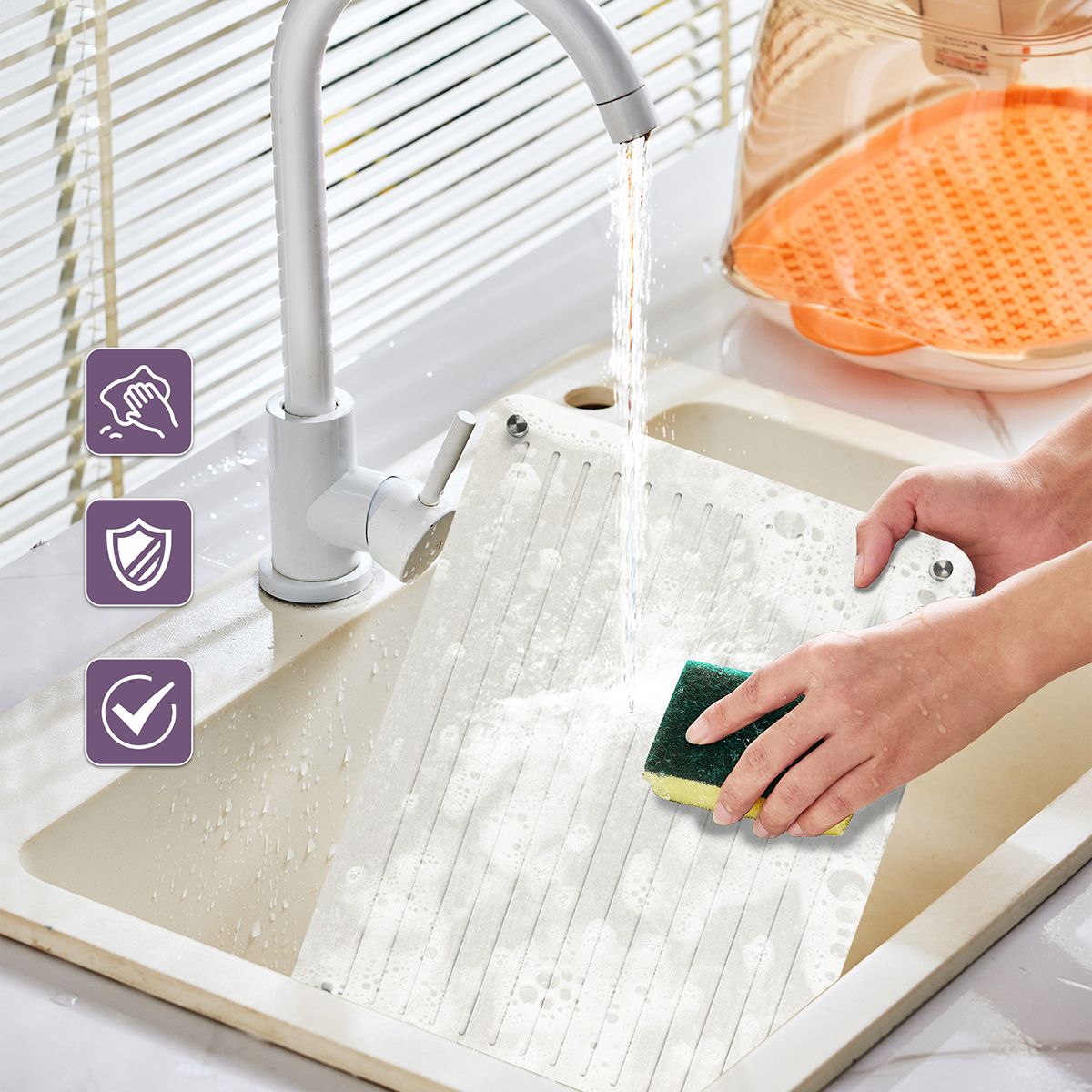 Premium 2-Pack Diatomite Dish Drying Mat | Fast-Absorbing Stone Sink Tray | Expandable Worktop Drying Rack Pad | Eco-Friendly Kitchen Drain Board, Light Grey