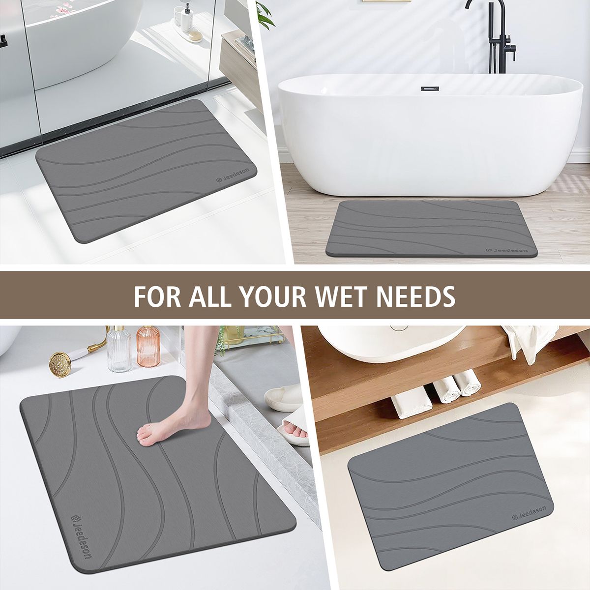  Stone Bath Mat - Super Absorbent Quick-Dry Diatomite Bath Mat, Non-Slip Bathroom Floor Mat with Anti-Slip Pad, Natural & Sustainable (39x60cm/16