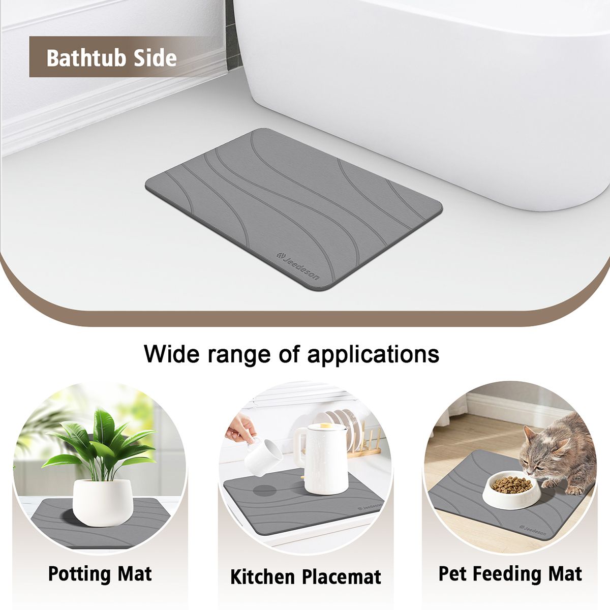  Stone Bath Mat - Super Absorbent Quick-Dry Diatomite Bath Mat, Non-Slip Bathroom Floor Mat with Anti-Slip Pad, Natural & Sustainable (39x60cm/16