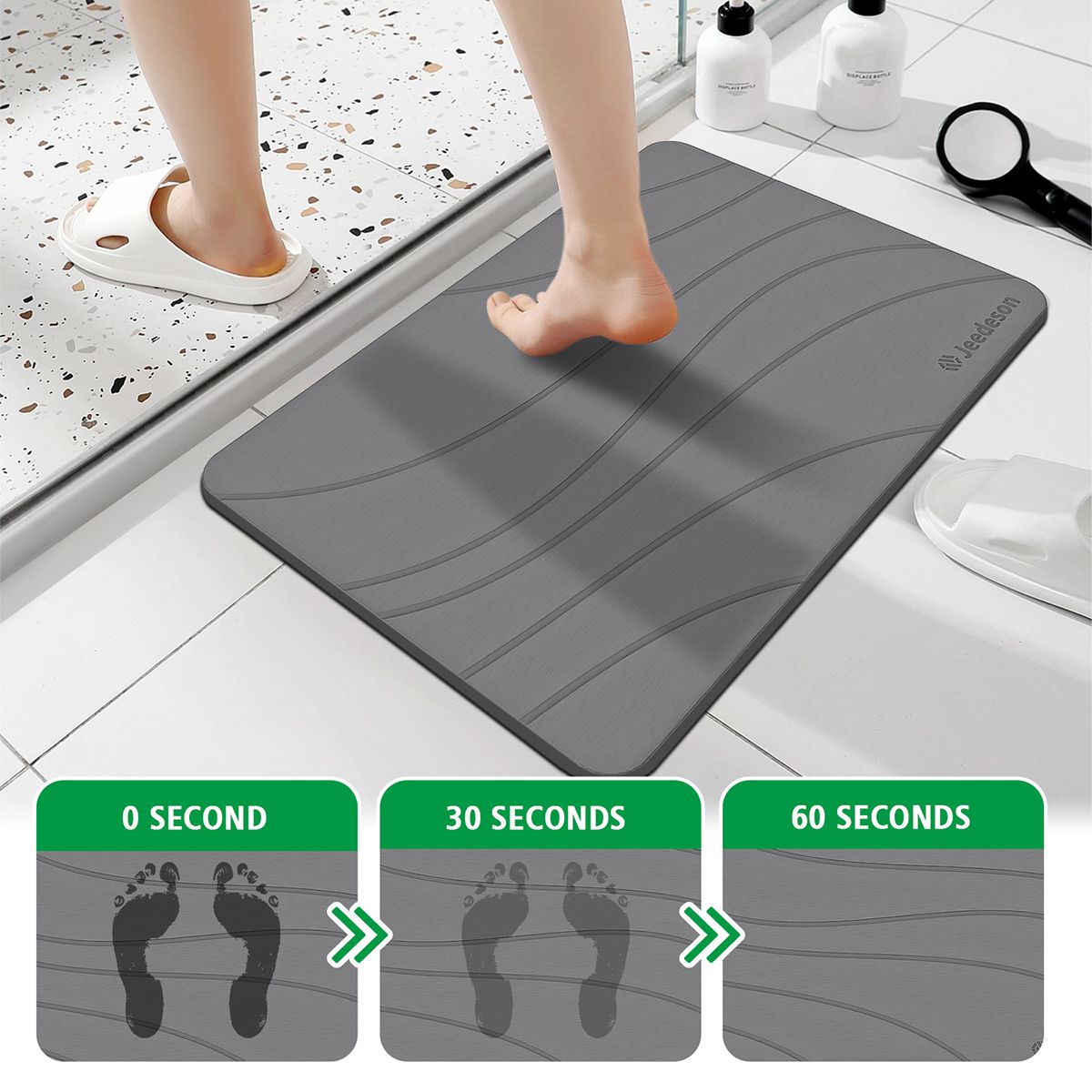  Stone Bath Mat - Super Absorbent Quick-Dry Diatomite Bath Mat, Non-Slip Bathroom Floor Mat with Anti-Slip Pad, Natural & Sustainable (39x60cm/16