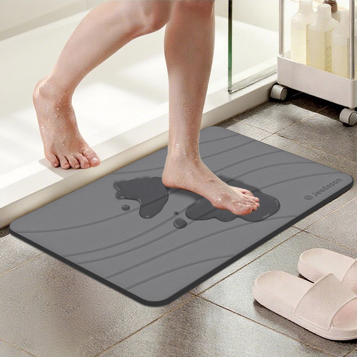  Stone Bath Mat - Super Absorbent Quick-Dry Diatomite Bath Mat, Non-Slip Bathroom Floor Mat with Anti-Slip Pad, Natural & Sustainable (39x60cm/16" x 24") Dark Grey