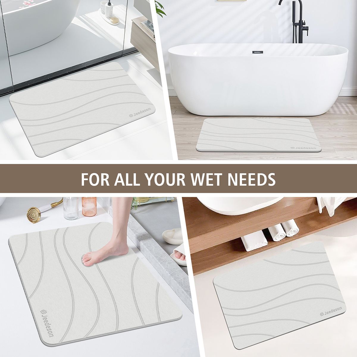  Stone Bath Mat - Super Absorbent Quick-Dry Diatomite Bath Mat, Non-Slip Bathroom Floor Mat with Anti-Slip Pad, Natural & Sustainable (39x60cm/16