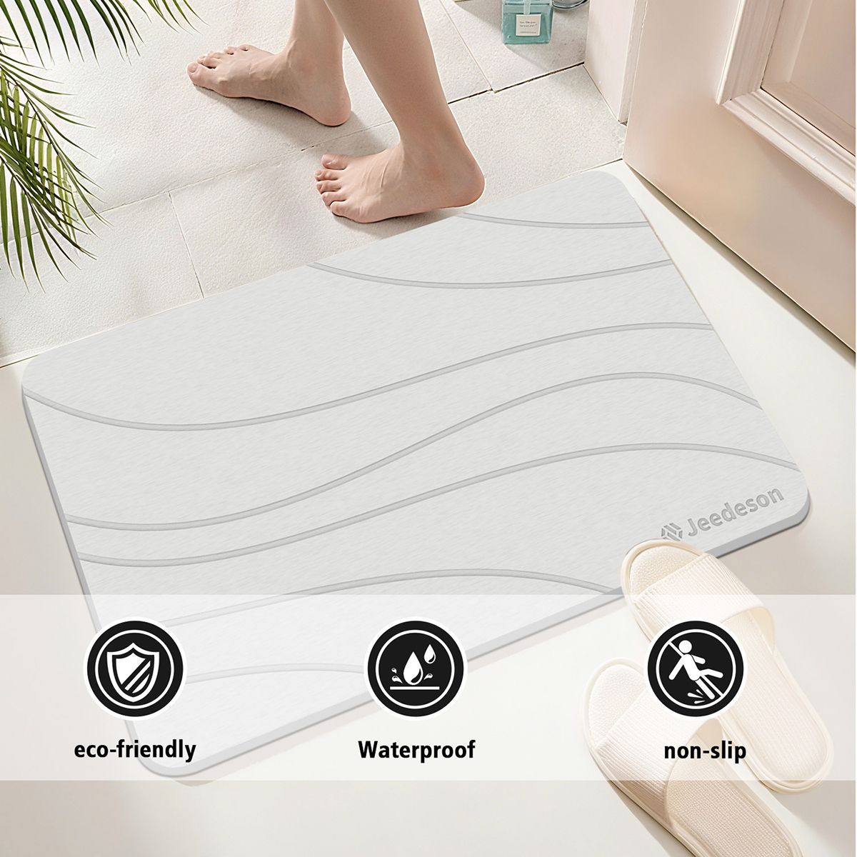  Stone Bath Mat - Super Absorbent Quick-Dry Diatomite Bath Mat, Non-Slip Bathroom Floor Mat with Anti-Slip Pad, Natural & Sustainable (39x60cm/16