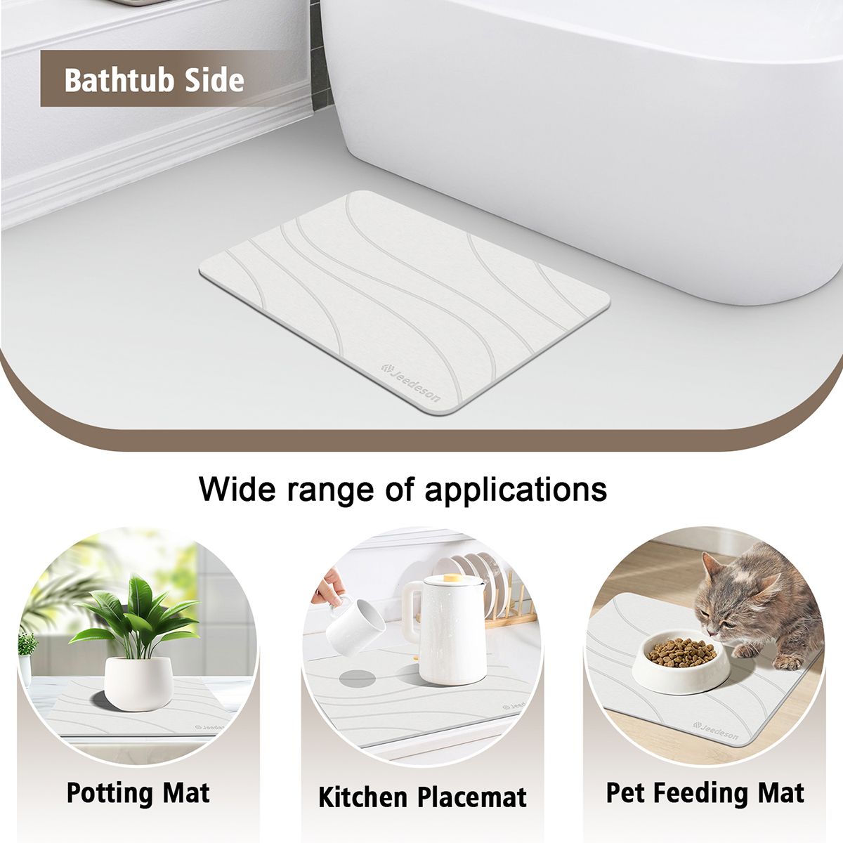  Stone Bath Mat - Super Absorbent Quick-Dry Diatomite Bath Mat, Non-Slip Bathroom Floor Mat with Anti-Slip Pad, Natural & Sustainable (39x60cm/16