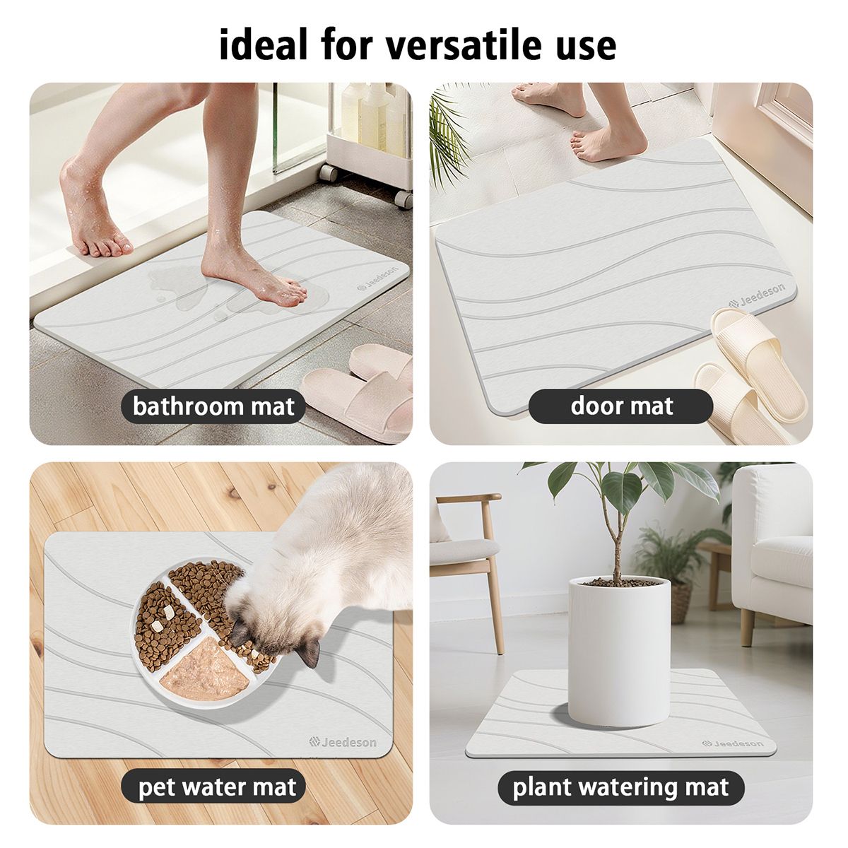  Stone Bath Mat - Super Absorbent Quick-Dry Diatomite Bath Mat, Non-Slip Bathroom Floor Mat with Anti-Slip Pad, Natural & Sustainable (39x60cm/16