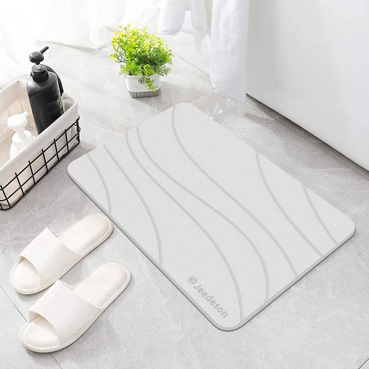  Stone Bath Mat - Super Absorbent Quick-Dry Diatomite Bath Mat, Non-Slip Bathroom Floor Mat with Anti-Slip Pad, Natural & Sustainable (39x60cm/16