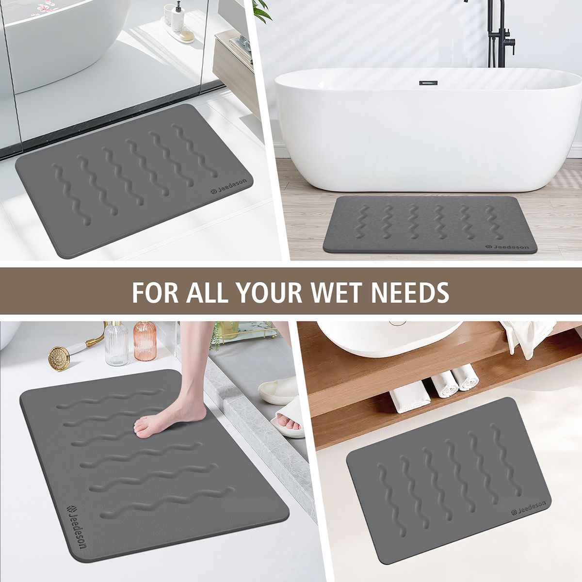 Stone Bath Mat Diatomaceous Earth Shower Mat Non-Slip Super Absorbent Diatomite Stone Mats for Bathroom Floor Quick-Drying Easy to Clean (39x60cm/16