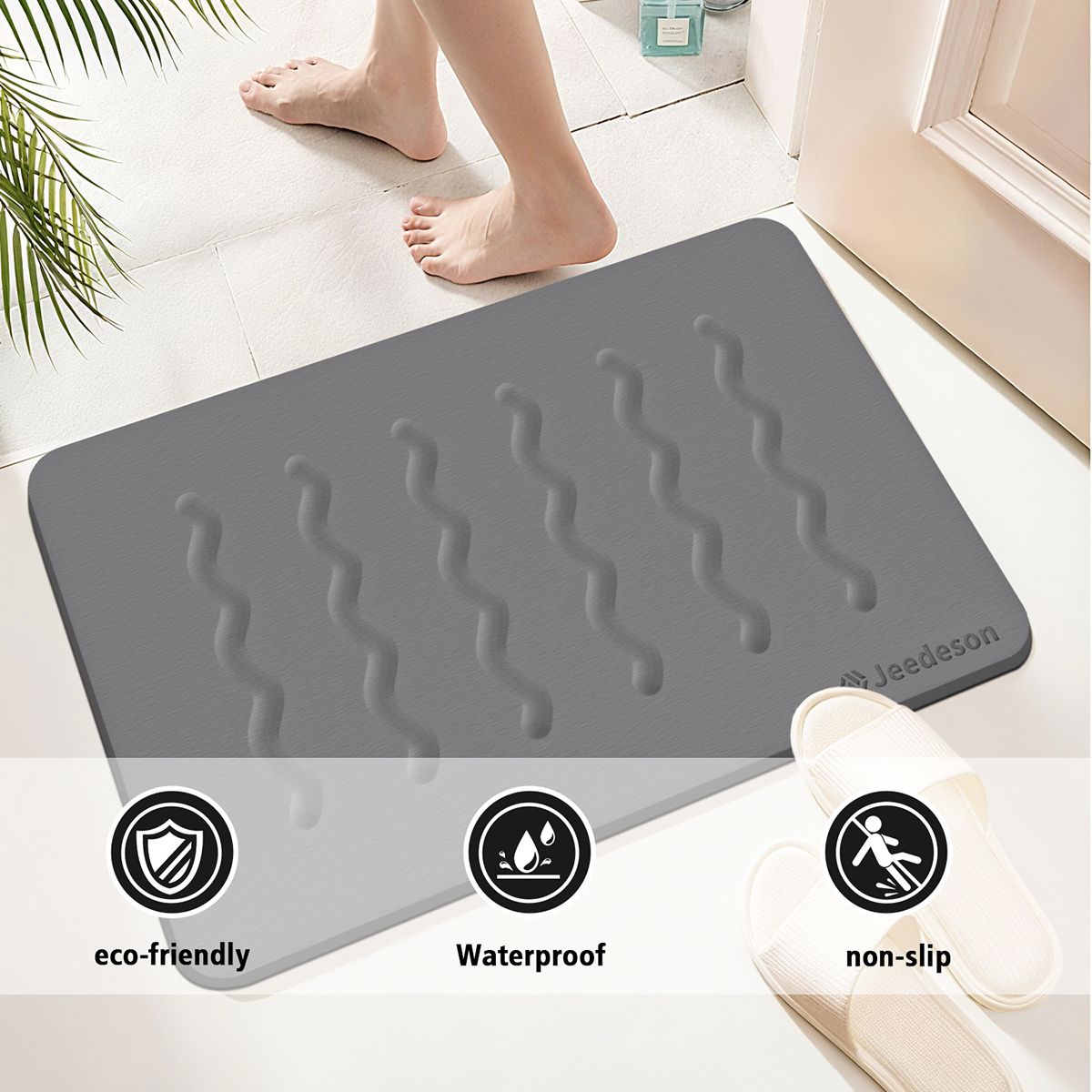 Stone Bath Mat Diatomaceous Earth Shower Mat Non-Slip Super Absorbent Diatomite Stone Mats for Bathroom Floor Quick-Drying Easy to Clean (39x60cm/16