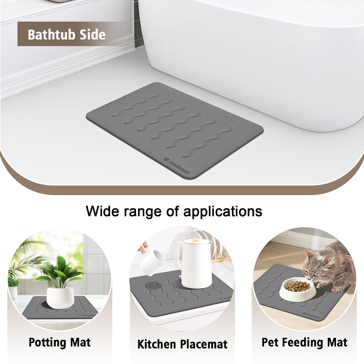 Stone Bath Mat Diatomaceous Earth Shower Mat Non-Slip Super Absorbent Diatomite Stone Mats for Bathroom Floor Quick-Drying Easy to Clean (39x60cm/16