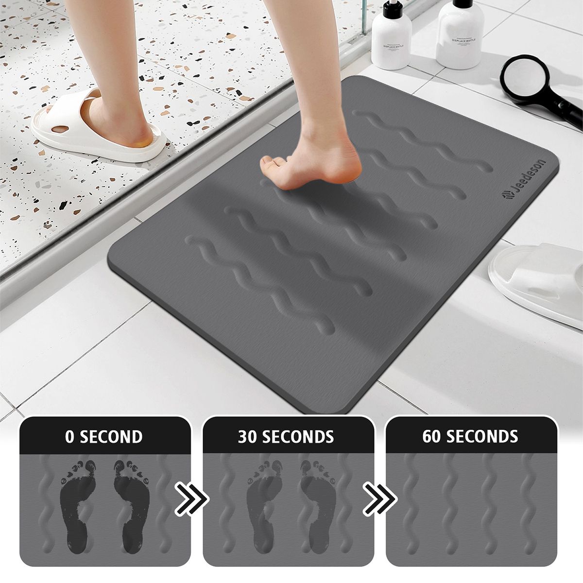 Stone Bath Mat Diatomaceous Earth Shower Mat Non-Slip Super Absorbent Diatomite Stone Mats for Bathroom Floor Quick-Drying Easy to Clean (39x60cm/16