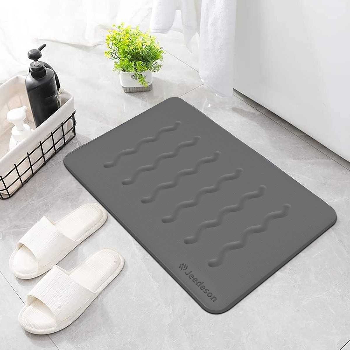 Stone Bath Mat Diatomaceous Earth Shower Mat Non-Slip Super Absorbent Diatomite Stone Mats for Bathroom Floor Quick-Drying Easy to Clean (39x60cm/16