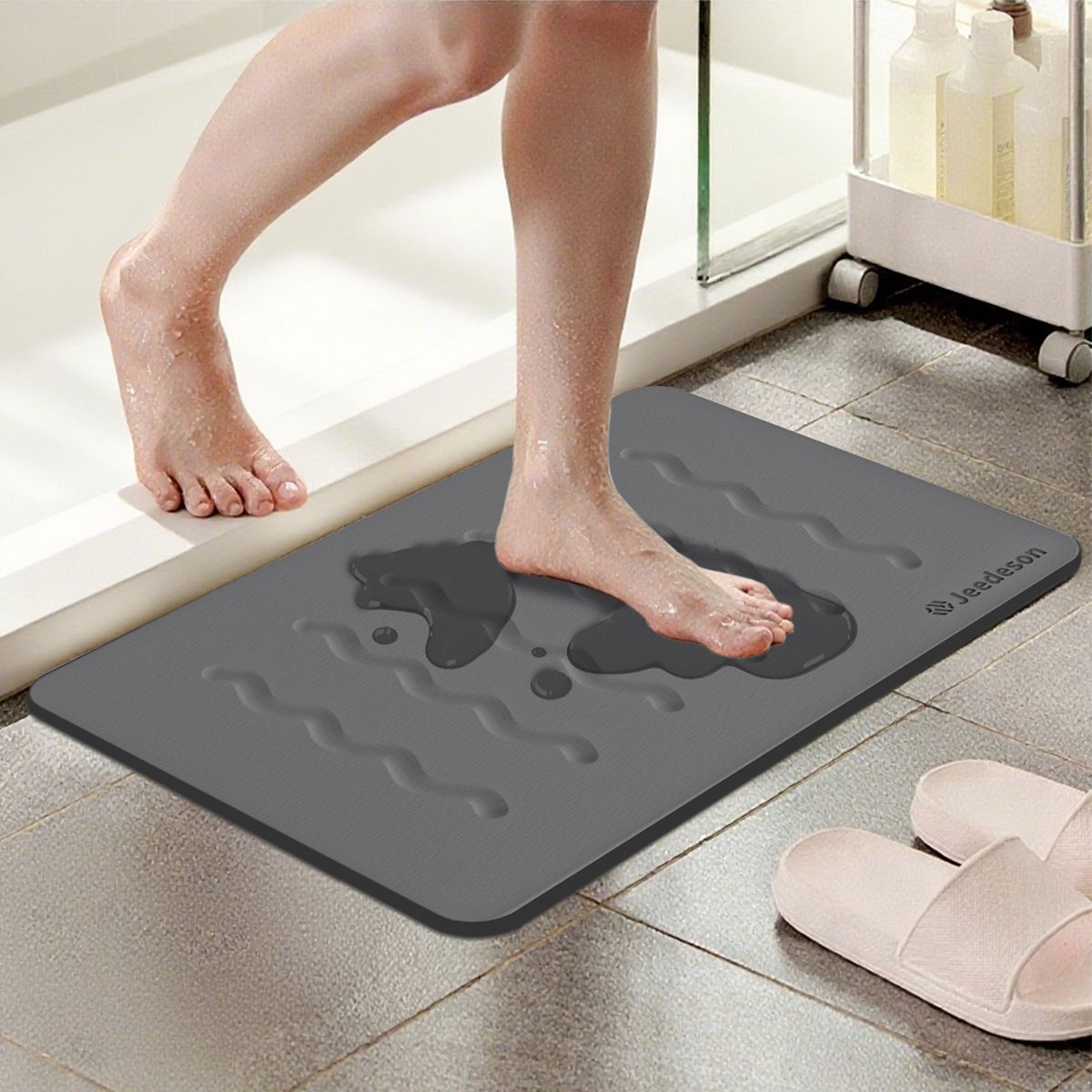 Stone Bath Mat Diatomaceous Earth Shower Mat Non-Slip Super Absorbent Diatomite Stone Mats for Bathroom Floor Quick-Drying Easy to Clean (39x60cm/16" x 24" Dark Grey)