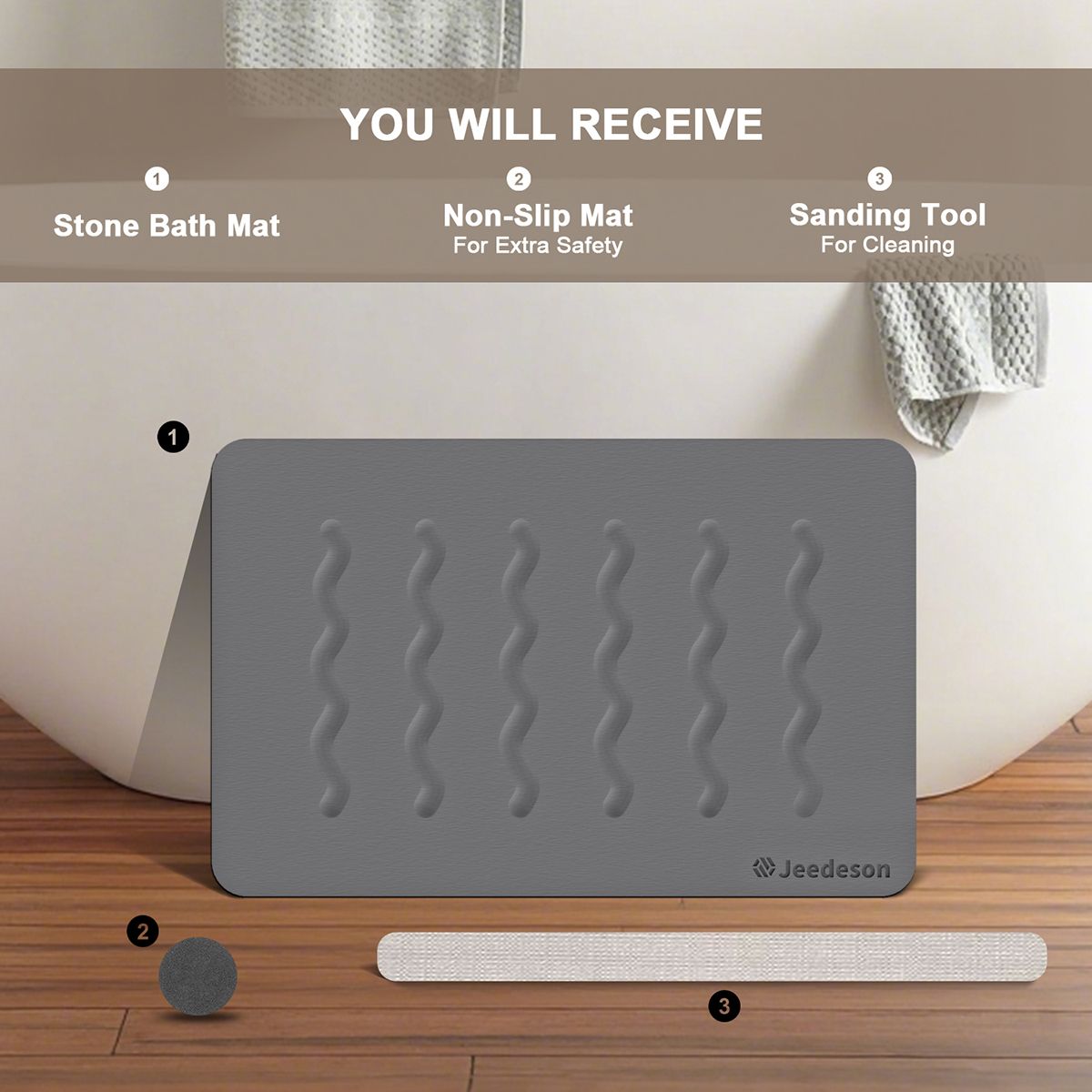 Stone Bath Mat Diatomaceous Earth Shower Mat Non-Slip Super Absorbent Diatomite Stone Mats for Bathroom Floor Quick-Drying Easy to Clean (39x60cm/16