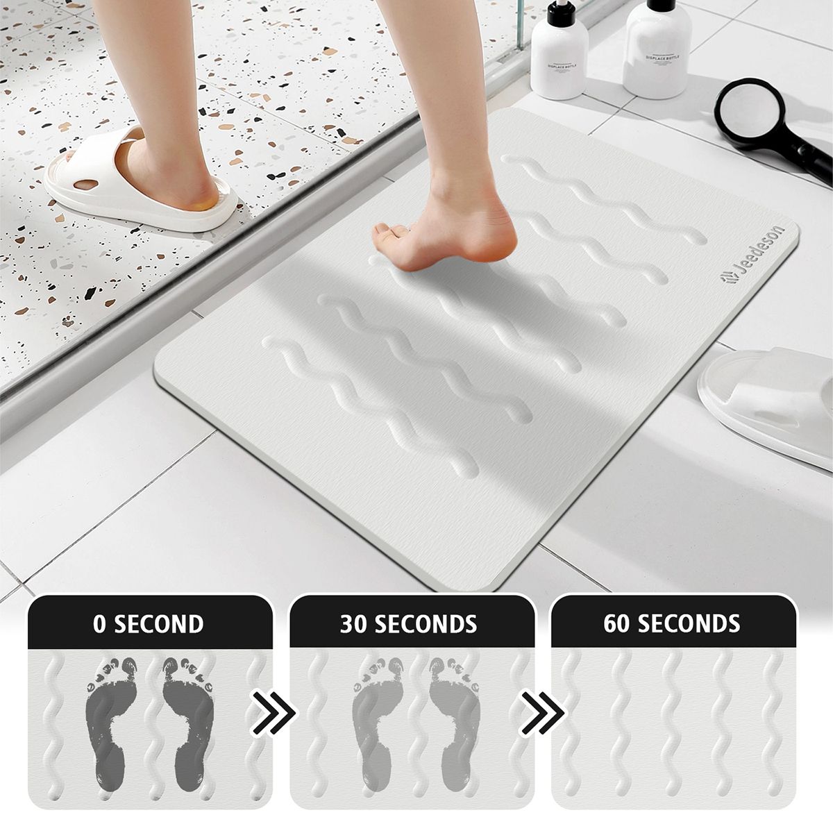 Stone Bath Mat Diatomaceous Earth Shower Mat Non-Slip Super Absorbent Diatomite Stone Mats for Bathroom Floor Quick-Drying Easy to Clean (39x60cm/16