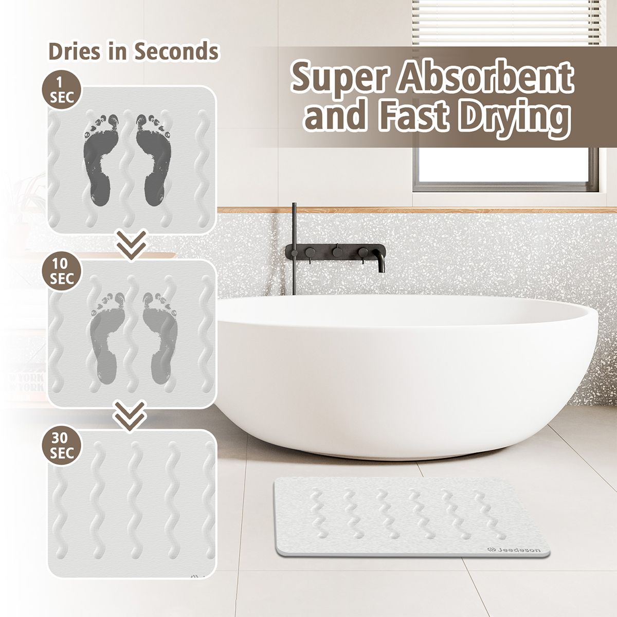 Stone Bath Mat Diatomaceous Earth Shower Mat Non-Slip Super Absorbent Diatomite Stone Mats for Bathroom Floor Quick-Drying Easy to Clean (39x60cm/16