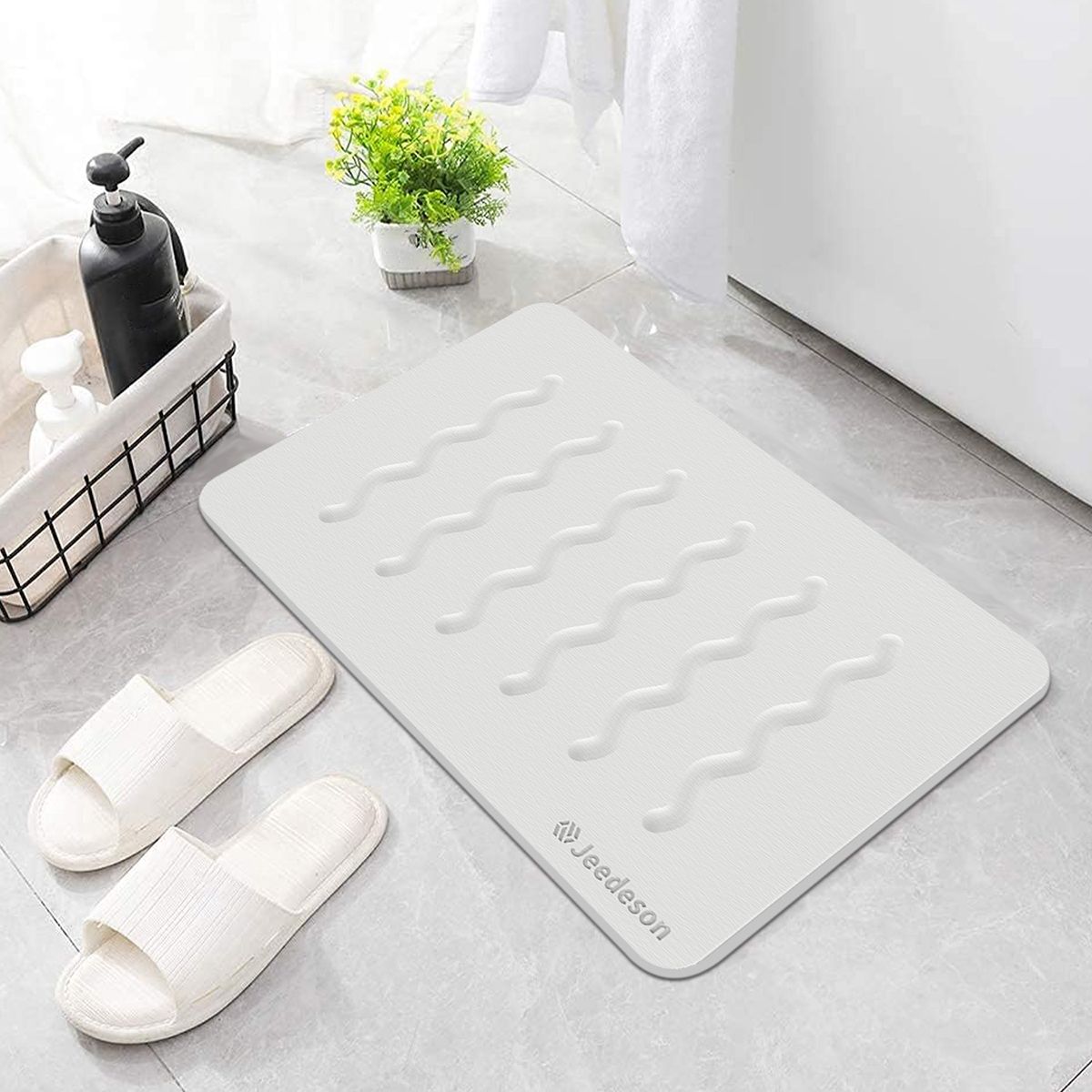 Stone Bath Mat Diatomaceous Earth Shower Mat Non-Slip Super Absorbent Diatomite Stone Mats for Bathroom Floor Quick-Drying Easy to Clean (39x60cm/16