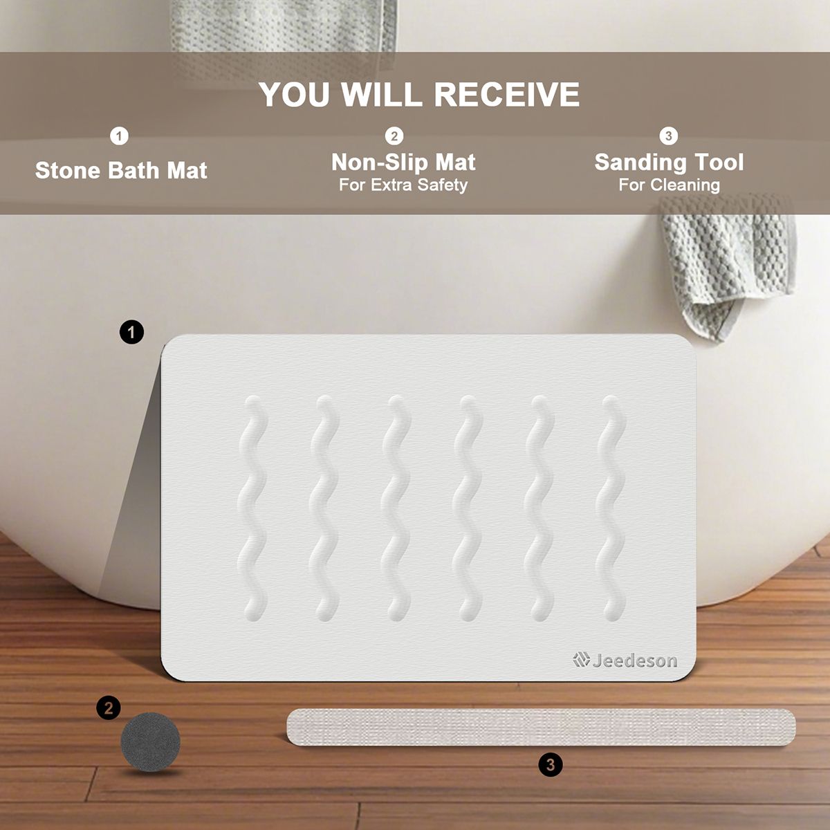 Stone Bath Mat Diatomaceous Earth Shower Mat Non-Slip Super Absorbent Diatomite Stone Mats for Bathroom Floor Quick-Drying Easy to Clean (39x60cm/16