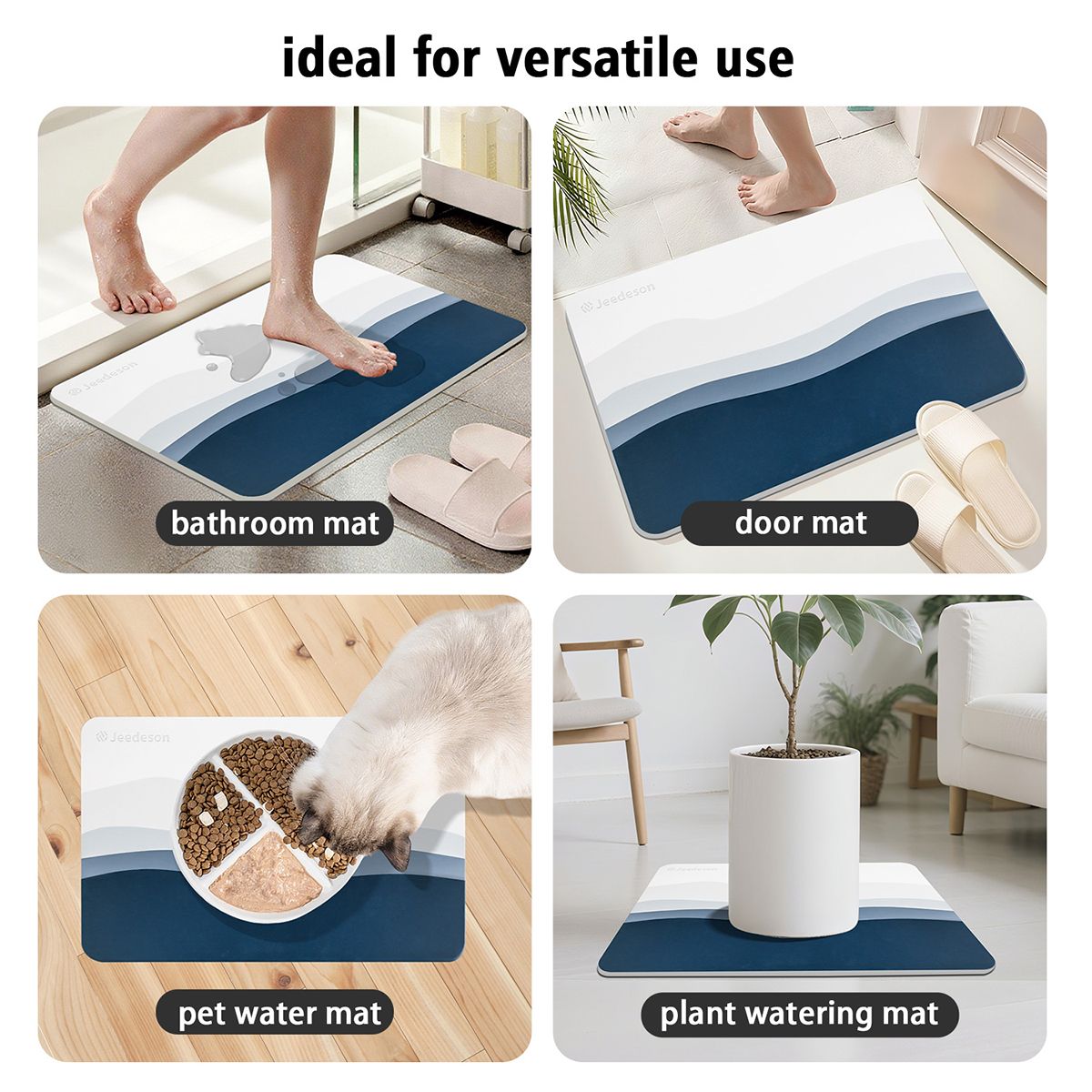 Luxury Diatomite Bath Mat with Blue Wave Design | Quick-Dry Anti-Slip Bathroom & Kitchen Mat | Ultra-Absorbent Stone Mat for Shower, Entryway, Pet Use | 39x60cm Non-Slip Surface