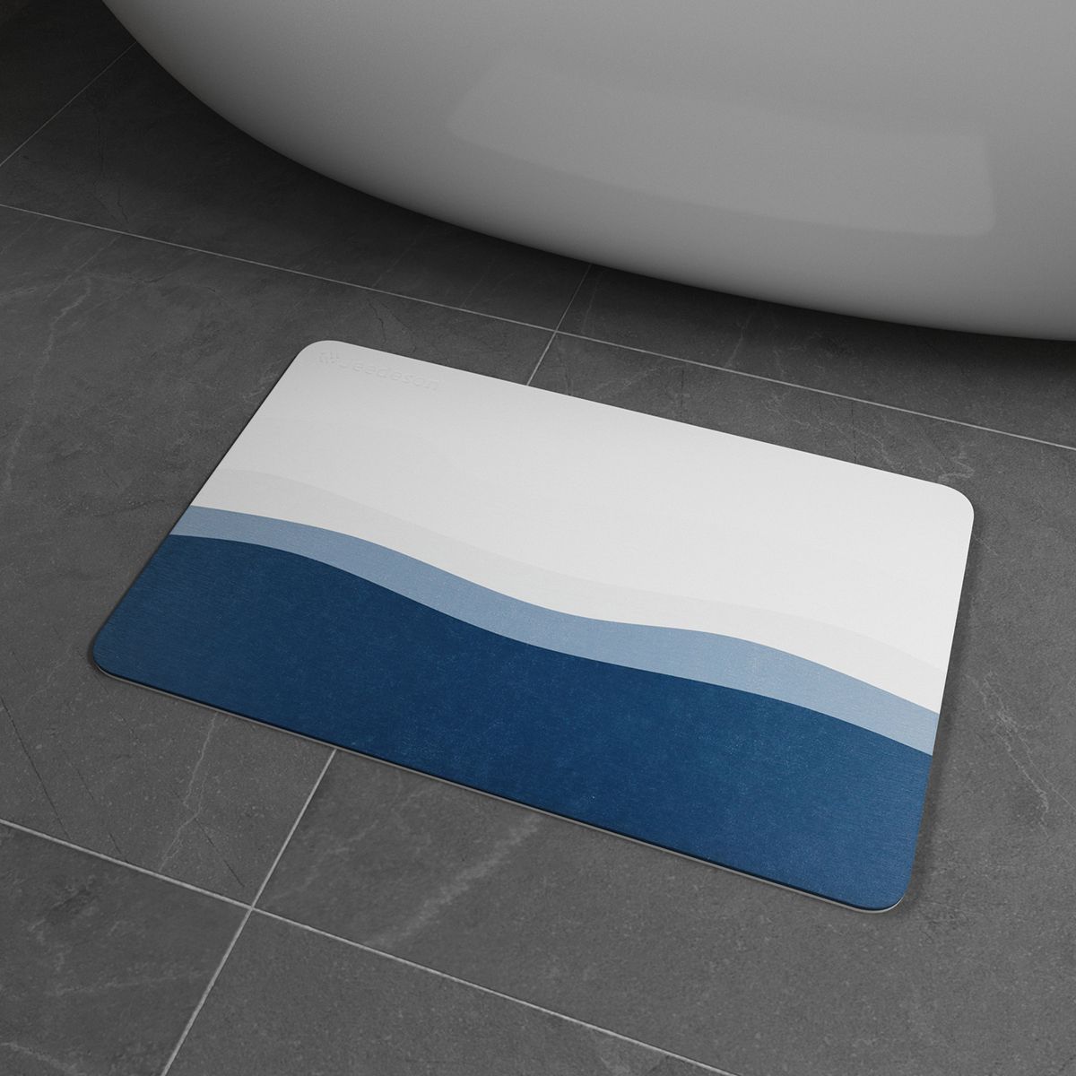 Luxury Diatomite Bath Mat with Blue Wave Design | Quick-Dry Anti-Slip Bathroom & Kitchen Mat | Ultra-Absorbent Stone Mat for Shower, Entryway, Pet Use | 39x60cm Non-Slip Surface