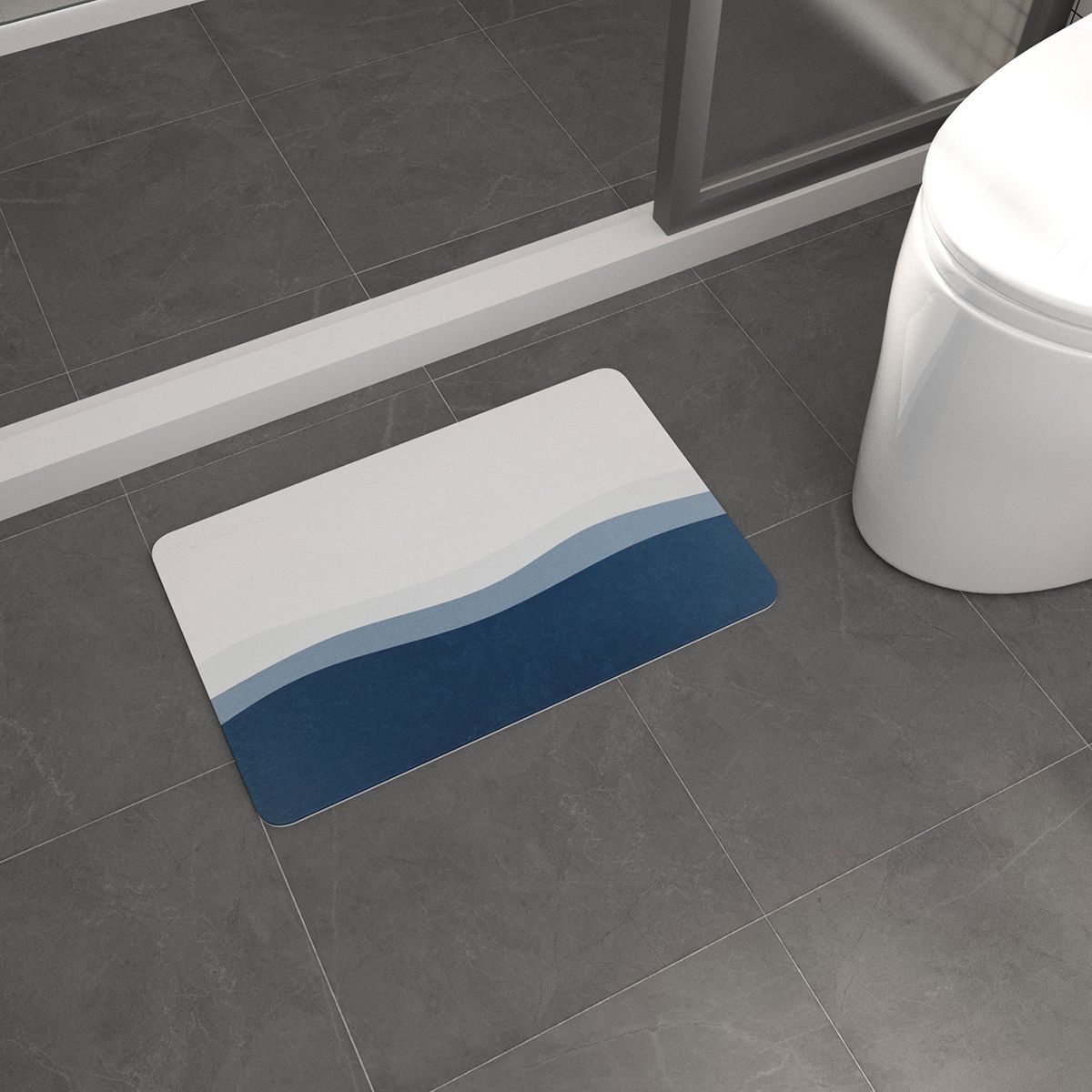 Luxury Diatomite Bath Mat with Blue Wave Design | Quick-Dry Anti-Slip Bathroom & Kitchen Mat | Ultra-Absorbent Stone Mat for Shower, Entryway, Pet Use | 39x60cm Non-Slip Surface