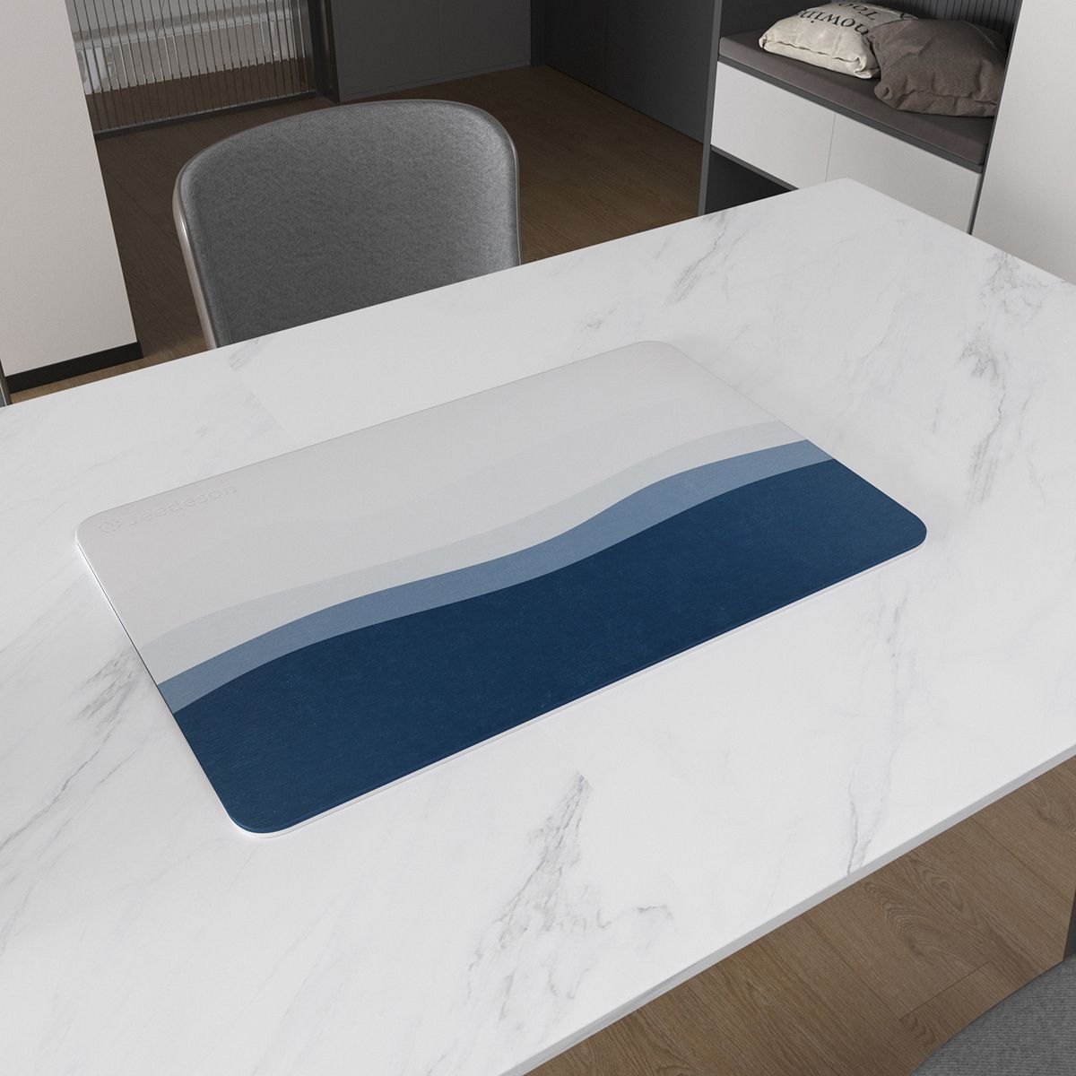 Luxury Diatomite Bath Mat with Blue Wave Design | Quick-Dry Anti-Slip Bathroom & Kitchen Mat | Ultra-Absorbent Stone Mat for Shower, Entryway, Pet Use | 39x60cm Non-Slip Surface