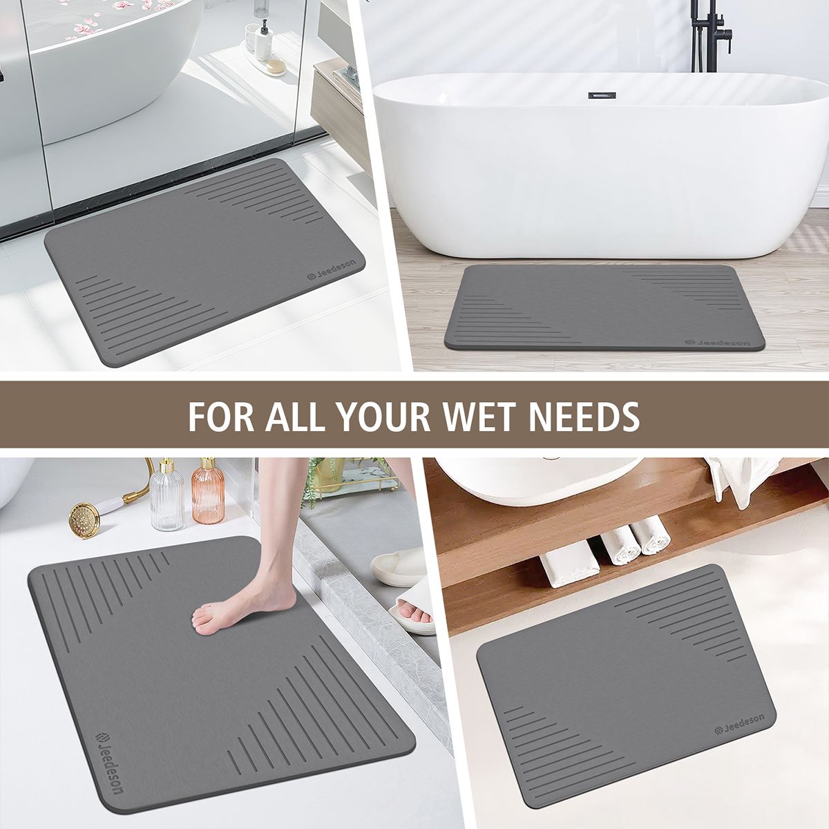 Stone Bath Mat Diatomaceous Earth Shower Mat Non-Slip Super Absorbent Diatomite Stone Mats for Bathroom Floor Quick-Drying Easy to Clean (39x60cm/16