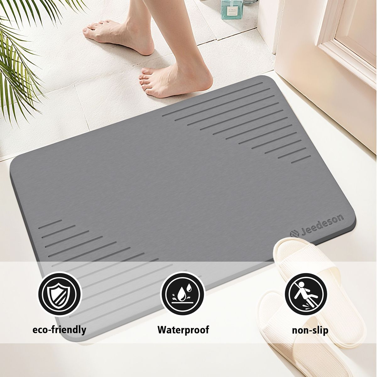 Stone Bath Mat Diatomaceous Earth Shower Mat Non-Slip Super Absorbent Diatomite Stone Mats for Bathroom Floor Quick-Drying Easy to Clean (39x60cm/16