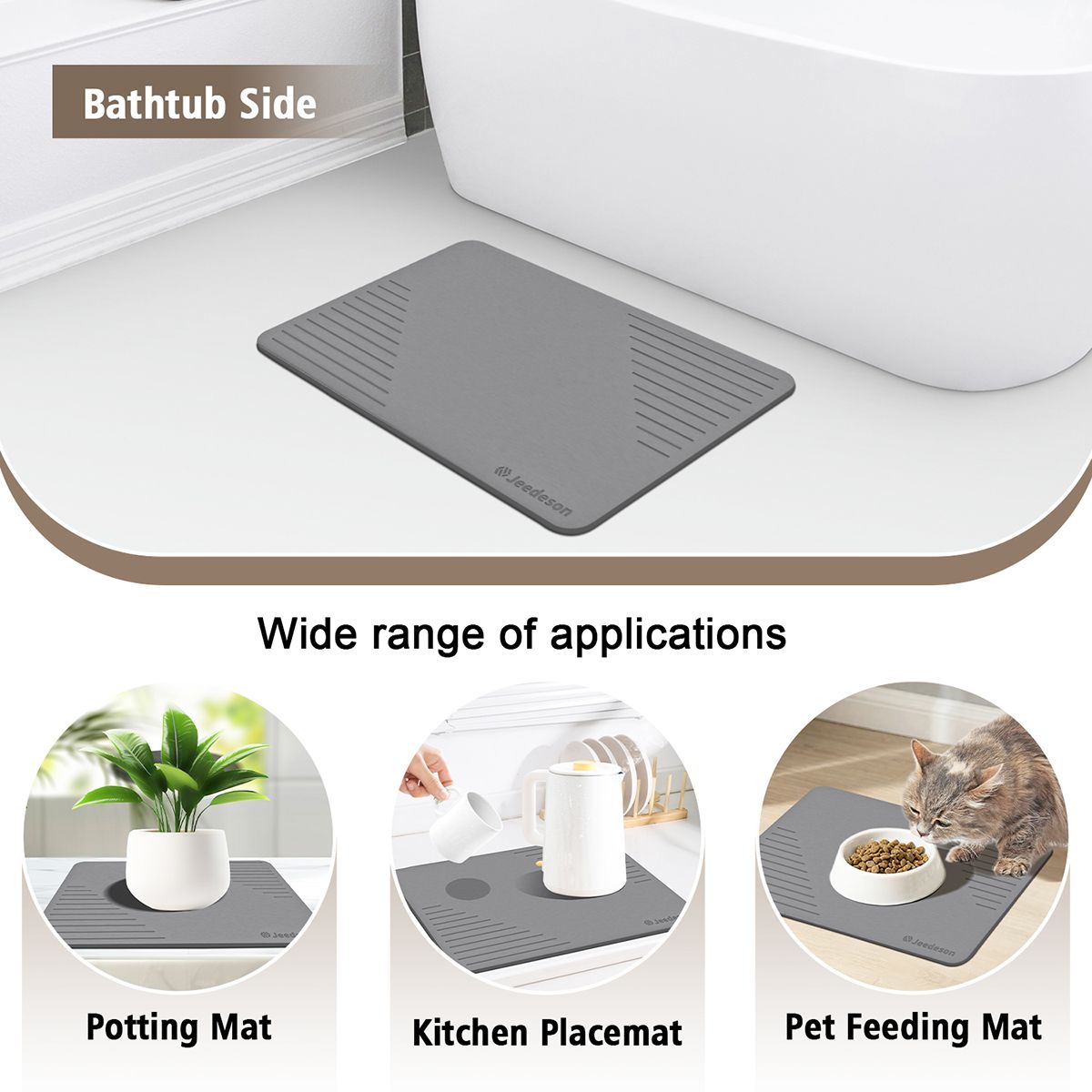 Stone Bath Mat Diatomaceous Earth Shower Mat Non-Slip Super Absorbent Diatomite Stone Mats for Bathroom Floor Quick-Drying Easy to Clean (39x60cm/16