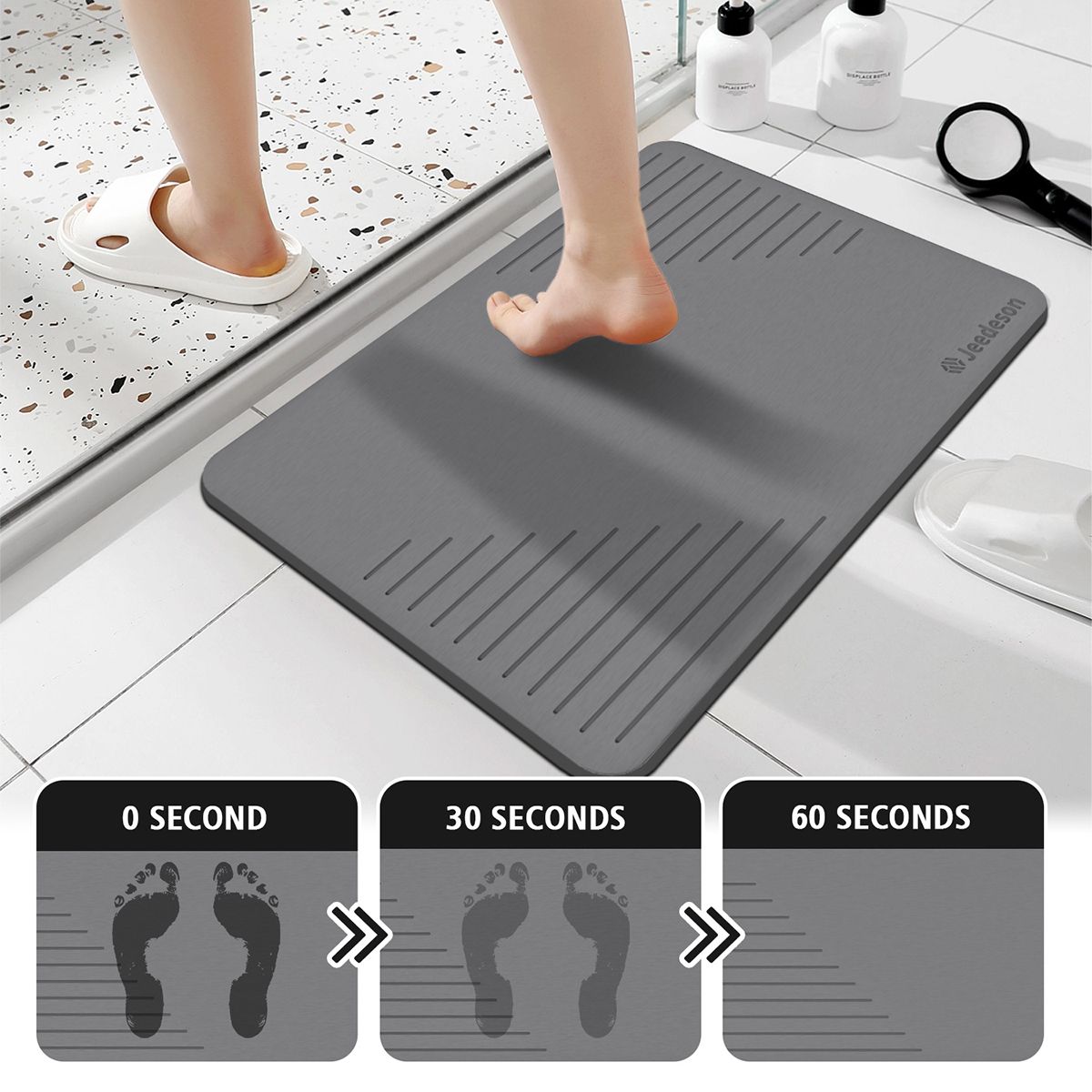 Stone Bath Mat Diatomaceous Earth Shower Mat Non-Slip Super Absorbent Diatomite Stone Mats for Bathroom Floor Quick-Drying Easy to Clean (39x60cm/16