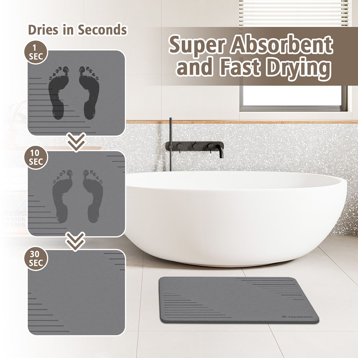 Stone Bath Mat Diatomaceous Earth Shower Mat Non-Slip Super Absorbent Diatomite Stone Mats for Bathroom Floor Quick-Drying Easy to Clean (39x60cm/16