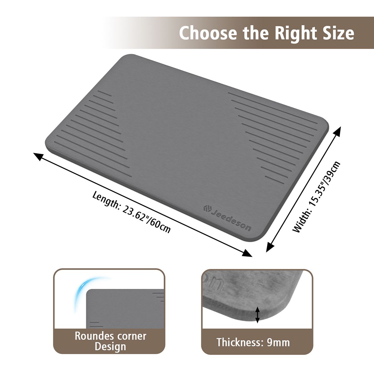 Stone Bath Mat Diatomaceous Earth Shower Mat Non-Slip Super Absorbent Diatomite Stone Mats for Bathroom Floor Quick-Drying Easy to Clean (39x60cm/16