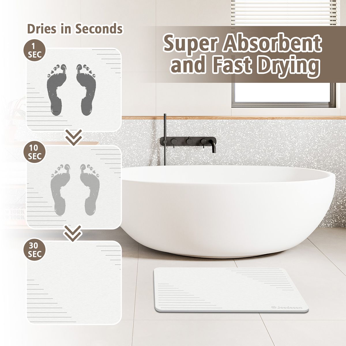 Stone Bath Mat Diatomaceous Earth Shower Mat Non-Slip Super Absorbent Diatomite Stone Mats for Bathroom Floor Quick-Drying Easy to Clean (39x60cm/16